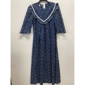 Tropicana Hawaii Vintage Dress Medium Full Length Blue Grannycore Cottagecore